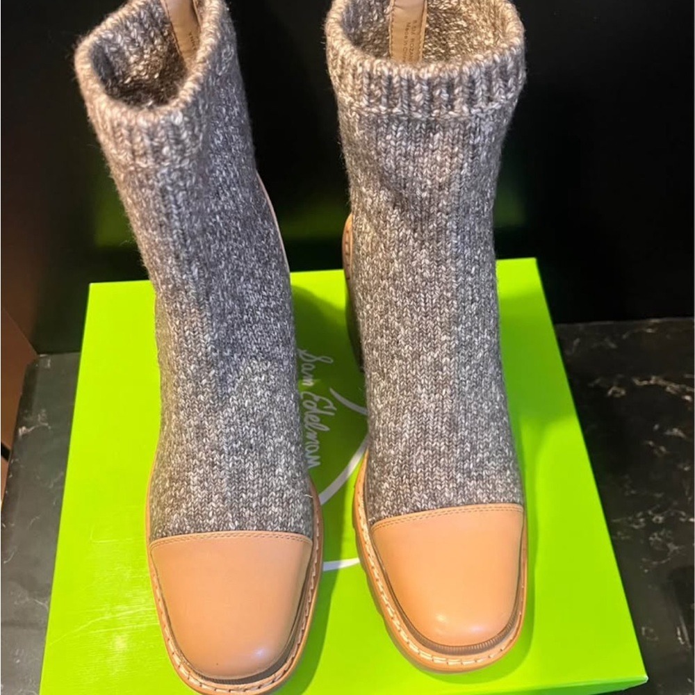 Sam Edelman Rozanna Cloud Knit Lug Sole Sock Boots Grey Tan I8245M3901 Size 8.5 - Picture 3 of 5